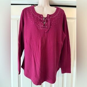 Christopher & Banks magenta thermal Henley top shirt xl